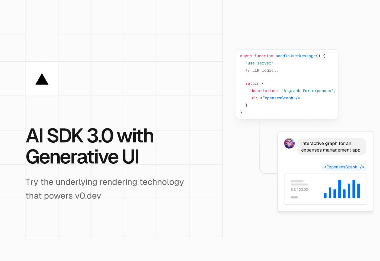 Vercel发布AI SDK 3.0丨动态生成式UI与低代码结合!